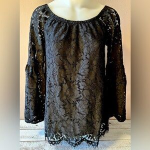 Chaser Lined Lace Top with Bell Sleeves - NWT